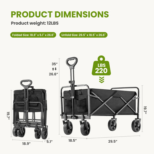 JHK Outdoor Collapsible Foldable Garden Beach Cart Large Capacity Wagon Cart Utility Grocery Wagon for Shopping Sports Camping