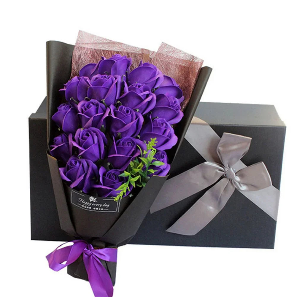 Soap Flower Bouquet with Gift Box Beautiful Flora Scented Bath Soap Flower in Case for Anniversary Valentine's Day Mother Day
