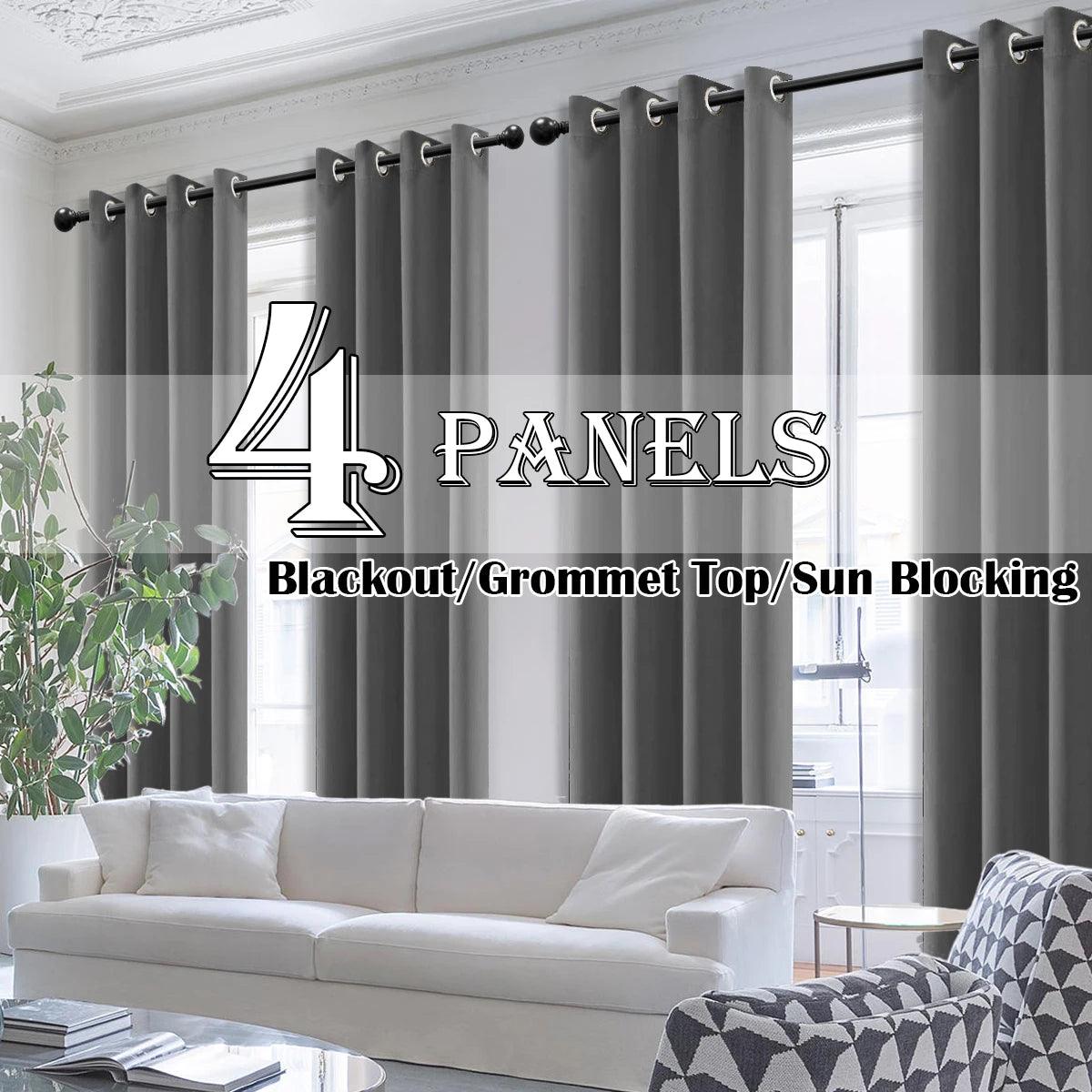 4PCS Blackout Curtains, Heat-Insulated Grommet Curtains For Bedroom Darkening, Noise Reduction Curtains For Living Room