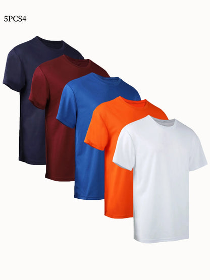 5 men's moisture wicking short sleeved shirts - breathable sports T-shirts suitable for daily and outdoor activities
