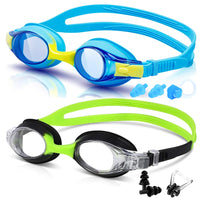 2 Pack Kids Swimming Goggles Age 3-14 Years Old Anti-fog 100% UV Protection Clear Vision No Leaking Quick Adjustable Strap