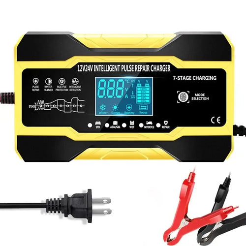 12V-24V Car Battery-Charger Full Automatic 12V 10A Digital Car Battery Charger Pulse Repair for AGM GEL WET Lead Acid