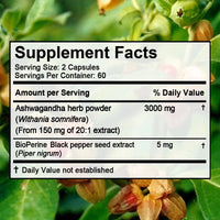 Ashwagandha 3000 mg, Black Pepper Extract, helps balance stress and manage mood, improves sleep quality