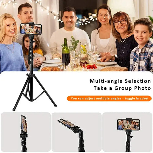 Family gathering using WEFOR phone tripod for multi-angle group photos, showcasing its adjustable features.