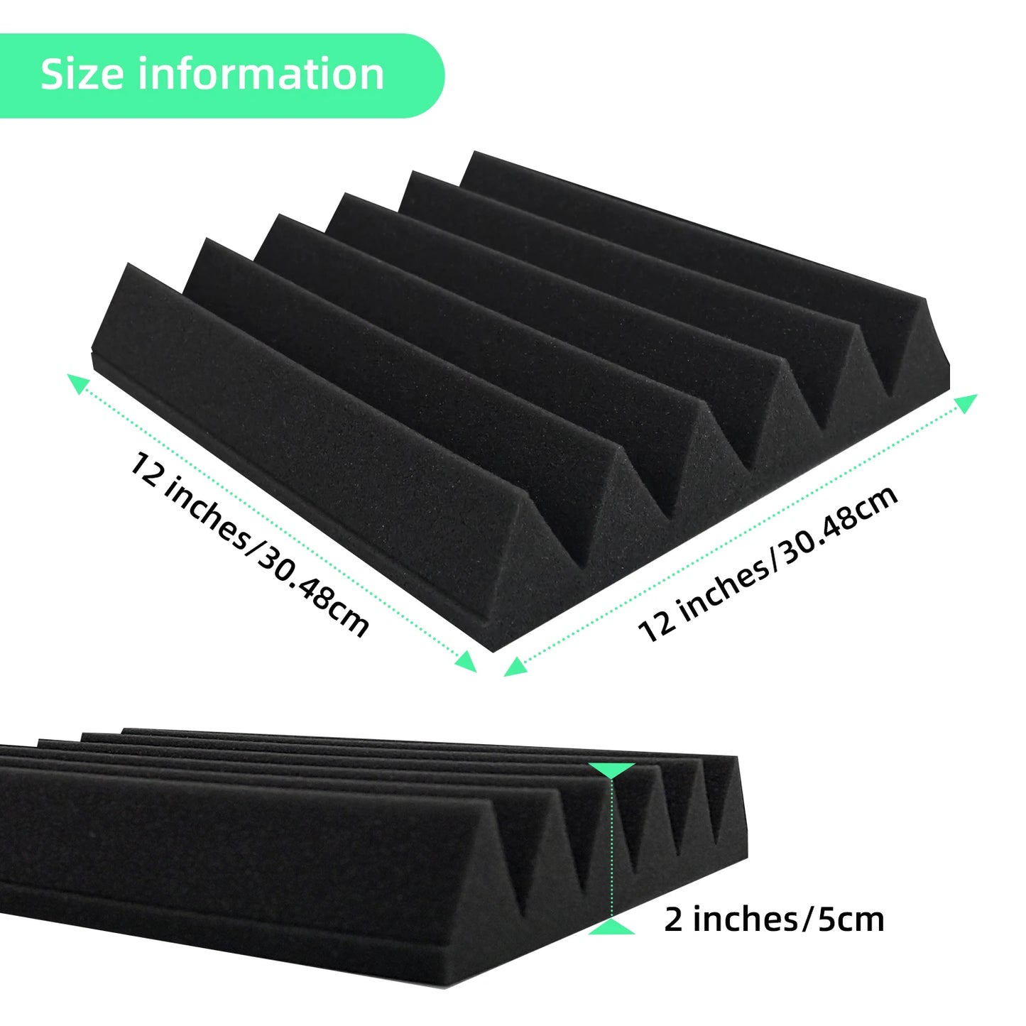 24 Packs Acoustic Foam Panels 2" X 12" X 12" Soundproofing Foam 25kg/m³ Noise Cancelling Foam with 120 PCS Double-Side adhesive