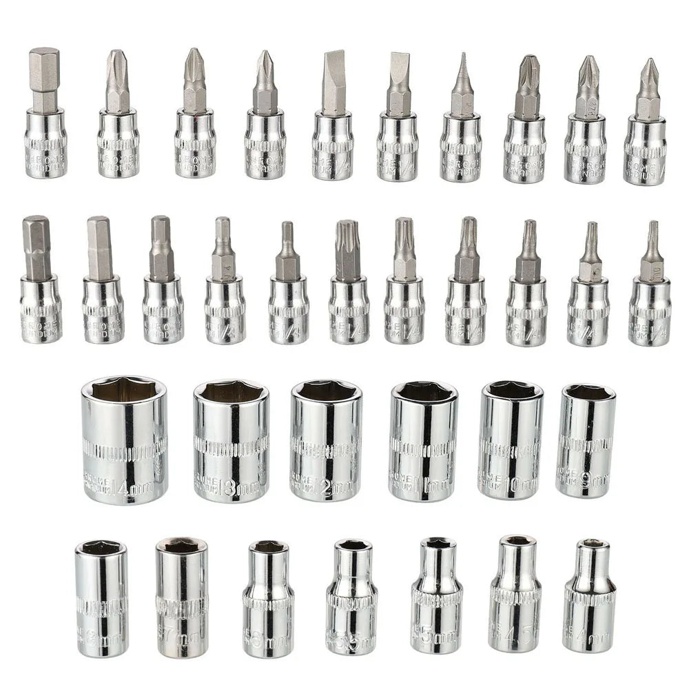 46PCS Socket Set 1/4" Drive Ratchet Spanner Metric Drive Small Socket Set and Extension For Car Bicycle Repair