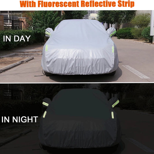 Car Cover Full Sedan Covers with Reflective Strip Sunscreen Protection Dustproof&Waterproof UV Scratch-Resistant Universal XL