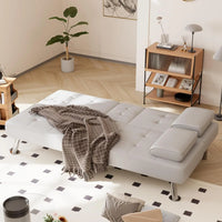 Folding Futon Sofa Bed Sleeper Couch for Living Room Faux Leather Upholstered Loveseat w/Removable Armrests, Metal Legs