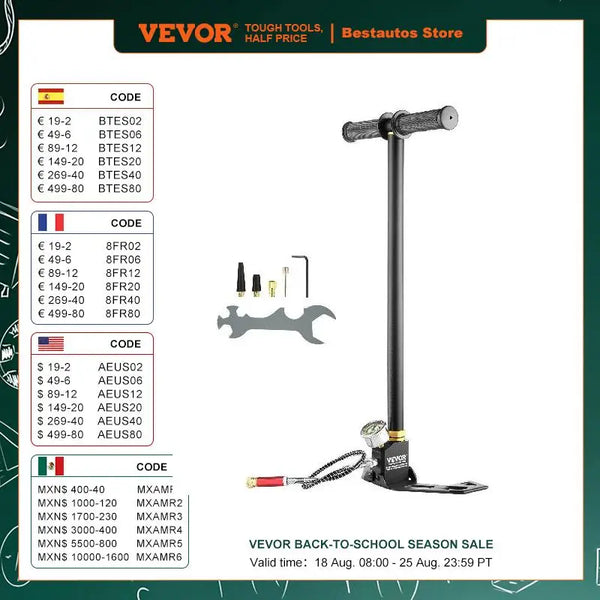 VEVOR 3 Stage PCP Pump 30MPa 4500PSI W/ Pressure Gauge Air Hand Stirrup Pump for Pistols, Rifles, Air Guns, Car Bicycle Hunting