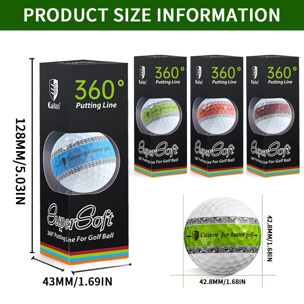 Caiton 6/3pcs golf ball, three-layer PU putter ball, 360° aiming line putter ball, making your putt more accurate and stable