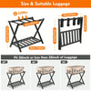Black Luggage Rack, Upgraded Bamboo Foldable Suitcase Stand with 4 Nylon Straps, Luggage Holder with Shelf for Bedroom Hotel