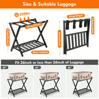 Black Luggage Rack, Upgraded Bamboo Foldable Suitcase Stand with 4 Nylon Straps, Luggage Holder with Shelf for Bedroom Hotel