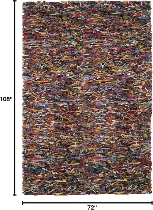 Leather Shag Collection Area Rug - 6' X 9', Multi, Hand-Knotted Modern Leather, Ideal For High Traffic Areas In Living Room,