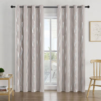 4Pcs Blackout Curtains Grommet Thermal Insulated Room Darkening  With Wave Foil Printed For Bedroom