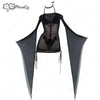 MEOWCOS Women Gothic Black Sexy Lingerie Skeleton Print See Though Dress and Bikini Set with Choker