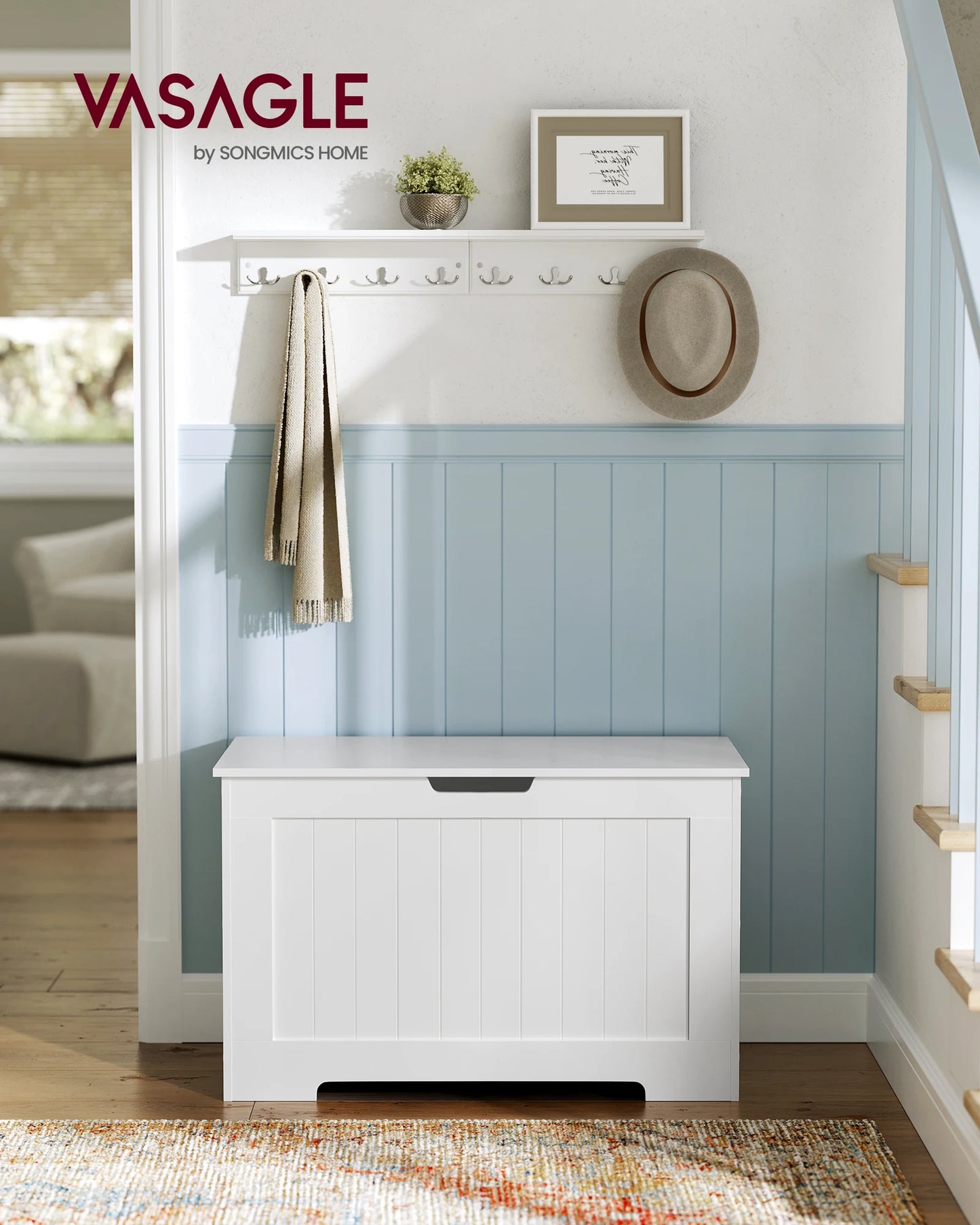 VASAGLE Storage Chest, 29.9 Inches Width Storage Bench, Entryway Bench with 2 Safety Hinges, Shoe Bench, Farmhouse Style