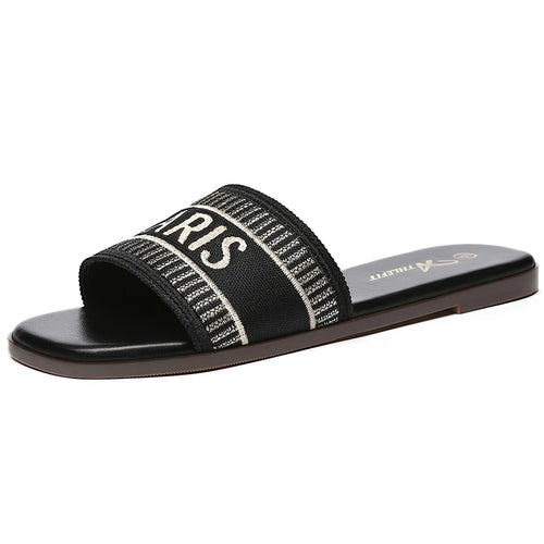 Summer Women Letter Flat Sandals Casual Comfortable Slip Slide 2024 Fashion Vintage Slippers Shoes Classic New