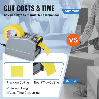 VEVOR ZCUT-9 Automatic Tape Cutting Machine Paper Slitting Dispenser 6-60mm Adhesive Electric Tape Cutter for Product Packaging