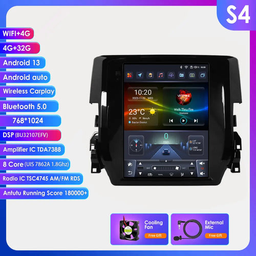 9.7" 7862 Android 13 Car radio for Honda Civic 2015-2020 tesla Style Multimedia player Carplay GPS navi Stereo 4G SWC Autoradio