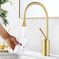 Brushed Gold Basin Faucet Black Faucet Deck Mounted Basin Sink Tap Hot & Cold Mixer Brass Tap for Bathroom