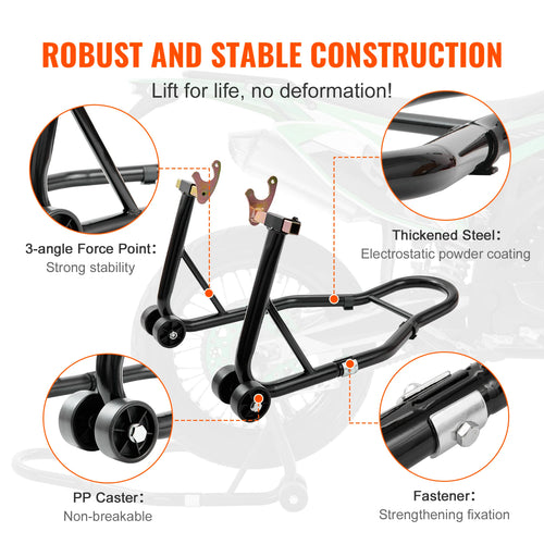 VEVOR Motorcycle Stand Lift 850lbs Front Rear Combo Stand Lift Stand Front and Rear Wheel Fork Stand Heavy Duty Rear Wheel Stand