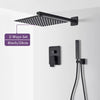 Matte Black Wall Mount Bathroom Shower Faucet 8/10/12/16 Inch Rainfall Mixed Hot Cold Water Mixer Bathtub Tap with Hand Sprayer