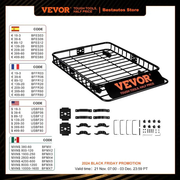 VEVOR Roof Rack Cargo Basket 46"x36"x4.5" / 51"x36"x5" Rooftop Cargo Carrier Heavy-Duty 200 LBS Capacity for SUV Truck Vehicle