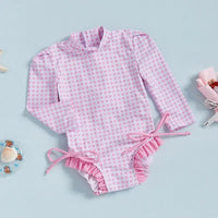 Women s Long Sleeve Rash Guard Swimsuit with Ruffle Trim and Floral Print  Bathing Suit Swim Romper for Girls