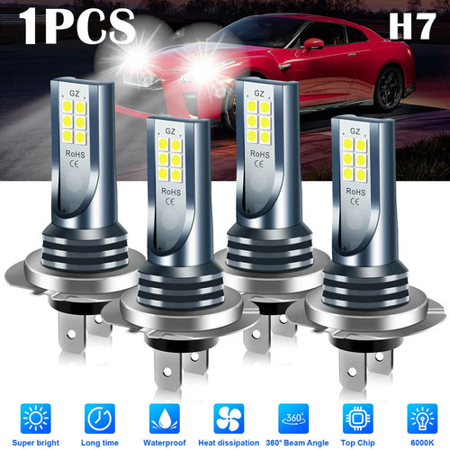 Car H7 Led Headlight Bulb High Power Car Lights Super Bright Car Fog Light Bulbs Auto High Low Beam 6000K White Led Light 12/24V