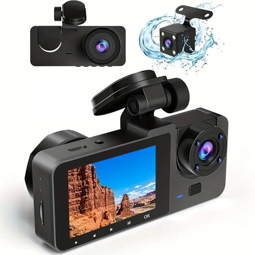 3 Channel Dash Cam Front and Rear Inside, 1080P Full HD Dash Camera for Cars, Triple Car Camera with 32GB Card,2.0''IPS HD Scree
