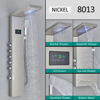 LED Shower Panel Tower System Rain Waterfall Shower Column Hydroelectricity LCD Display With Massage Body Spa Bath Shower Faucet