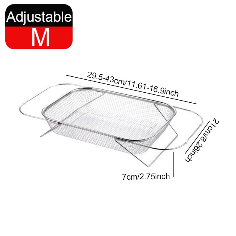 Adjustable Dish Drying Rack Stainless Steel Dish Drainer Fruit Vegetable Drainer Kitchen Sink Drain Holder Storage Rack