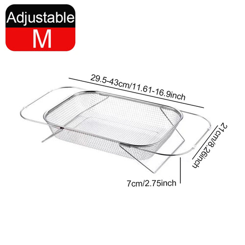 Adjustable Dish Drying Rack Stainless Steel Dish Drainer Fruit Vegetable Drainer Kitchen Sink Drain Holder Storage Rack