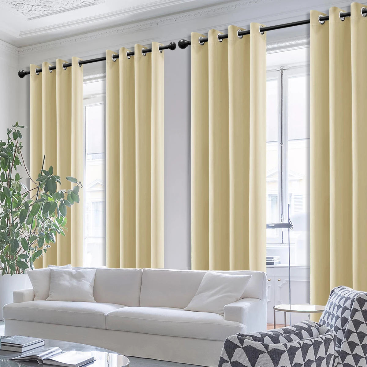 4PCS Blackout Curtains, Heat-Insulated Grommet Curtains For Bedroom Darkening, Noise Reduction Curtains For Living Room