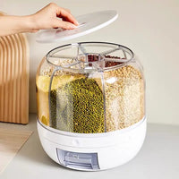 Rotating Food Storage Containers Rice Distributor Transparent Large Capacity Beans Grain Container With Lid