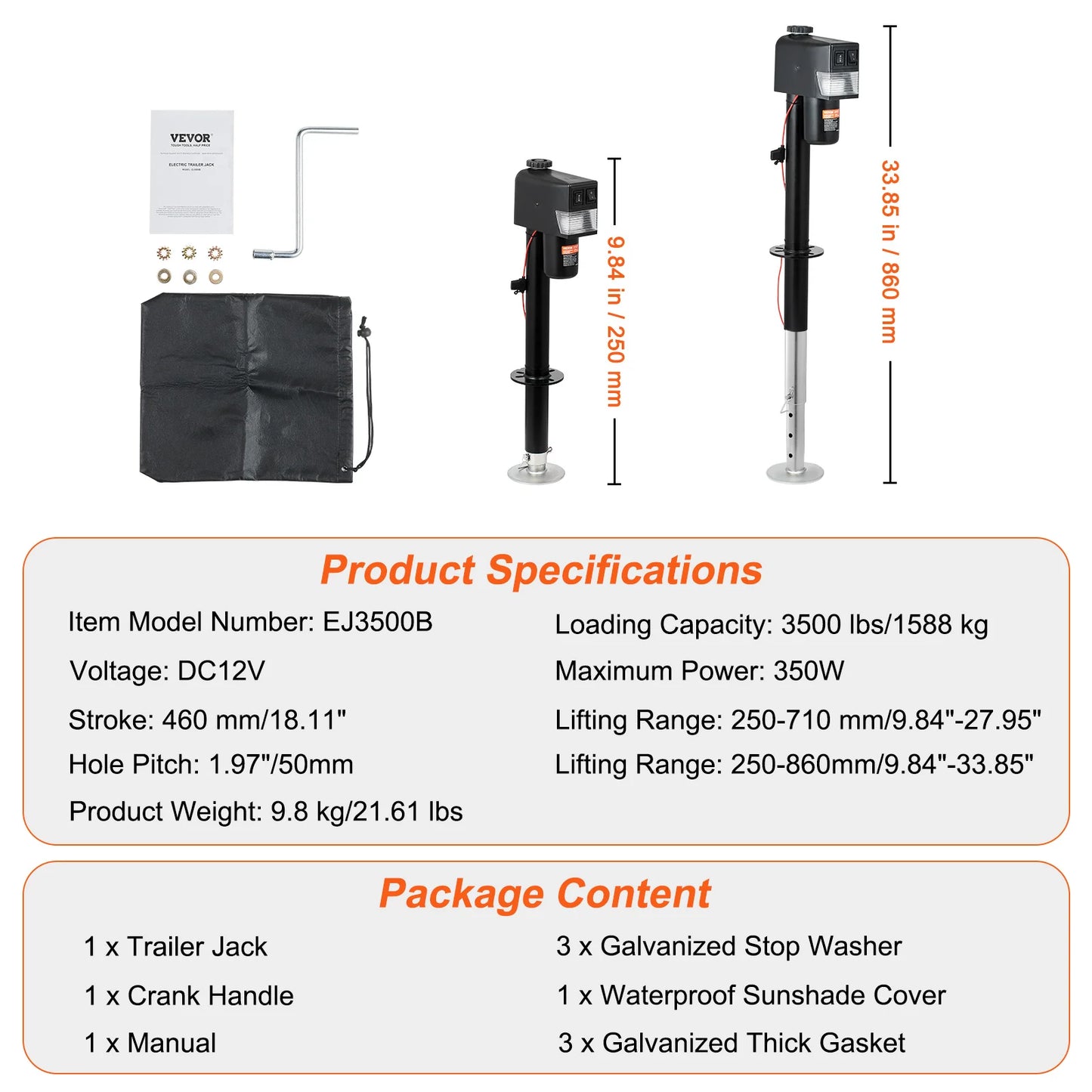 VEVOR 3500/4000lbs Electric Trailer Jack Automotive Mechanical Workshop Tools Power Tongue Car Jack for BMW Tesla RV Camper