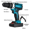 Gisam Battery Impact Screwdriver Multifunctional Cordless Drill Power Tool 25+3 Torque Setting 2 Gear Speed Electric Screwdriver
