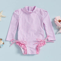 Women s Long Sleeve Rash Guard Swimsuit with Ruffle Trim and Floral Print  Bathing Suit Swim Romper for Girls