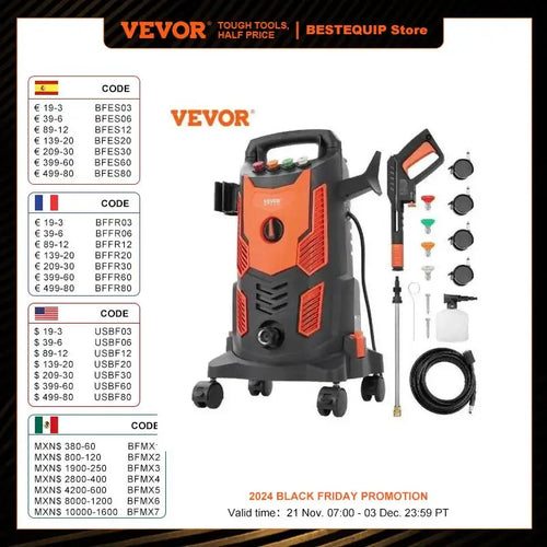 VEVOR Electric Pressure Washer Power Washer Quick Connect Nozzles Foam Cannon Retractable Handle for Portable to Clean Patios