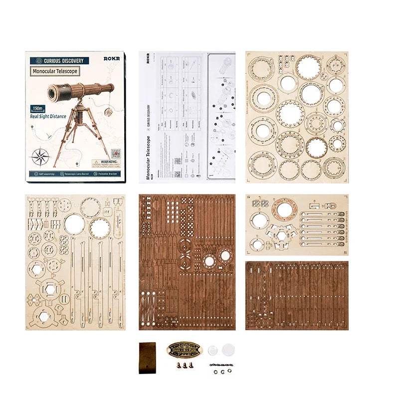 Robotime Rokr 1:1 DIY 314pcs Telescopic Monocular Telescope Wooden Model Building Kits Assembly Toy Gift for Children Adult
