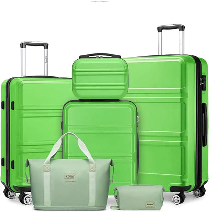 Kono 6-Piece Luggage Set, Lightweight ABS Hard Shell with TSA Lock, 20" 24" 28" Suitcases, Beauty Case, Duffel & Toiletry