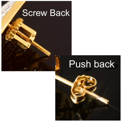 CUC 14MM Big Round Stud Earring Screw Back Iced Out Cubic Zirconia Men Women Earrings Gold Color Hip Hop Jewelry Fashion Gift