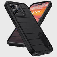 For iPhone 14/iPhone 14 Plus/iPhone 14 Pro/iPhone 14 Pro Max 5G 3-Layers Heavy Duty Protective Kickstand Phone Cover Black Case
