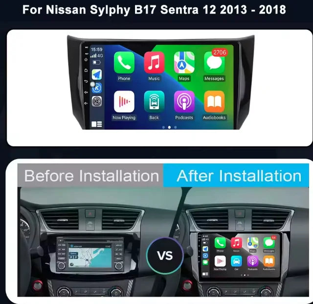 10 Inch Android 13.0 2+32GB For Nissan Sylphy Sentra 2013-2018 Car GPS Navigation Multimedia Player Radio Tape Head Unit Carplay