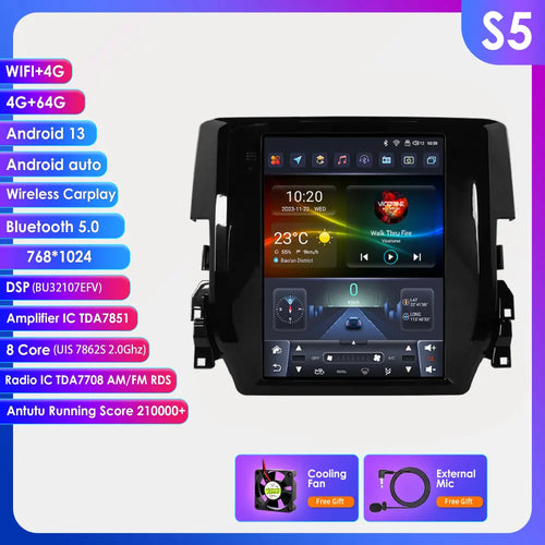 9.7" 7862 Android 13 Car radio for Honda Civic 2015-2020 tesla Style Multimedia player Carplay GPS navi Stereo 4G SWC Autoradio
