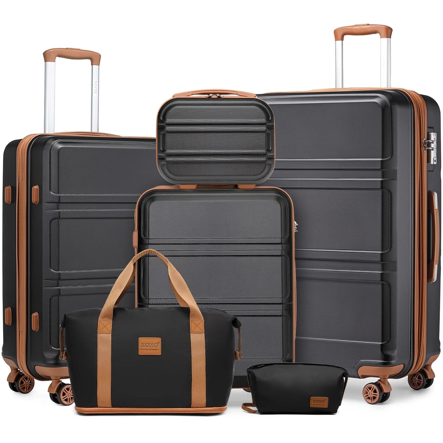 Kono 6-Piece Luggage Set, Lightweight ABS Hard Shell with TSA Lock, 20" 24" 28" Suitcases, Beauty Case, Duffel & Toiletry