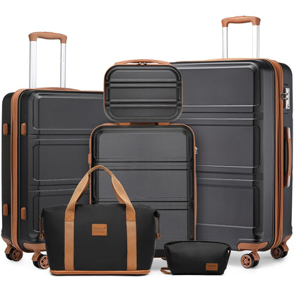 Kono 6-Piece Luggage Set, Lightweight ABS Hard Shell with TSA Lock, 20" 24" 28" Suitcases, Beauty Case, Duffel & Toiletry