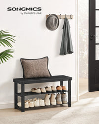 SONGMICS Shoe Rack Bench, 3-Tier Bamboo Shoe Storage Organizer, Entryway Bench, Holds Up to 286 lb, 11.3 x 35.4 x 17.8 Inches