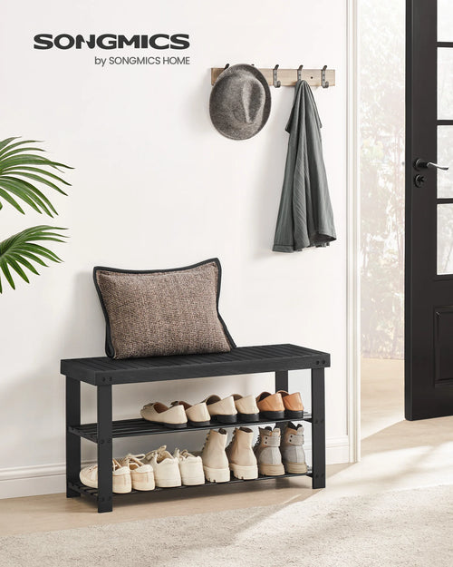 SONGMICS Shoe Rack Bench, 3-Tier Bamboo Shoe Storage Organizer, Entryway Bench, Holds Up to 286 lb, 11.3 x 35.4 x 17.8 Inches