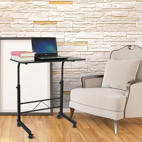 Black Pipe Rack Computer Desk, Side Table Mobile Standing, Adjustable Height & Movable, 60cm Particleboard with Triamine, Modern